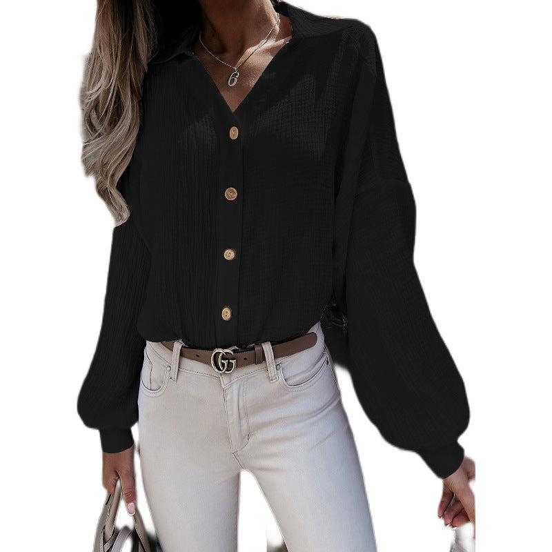 Autumn And Winter New Products V-neck Lantern Sleeve Shirt Blouse Women