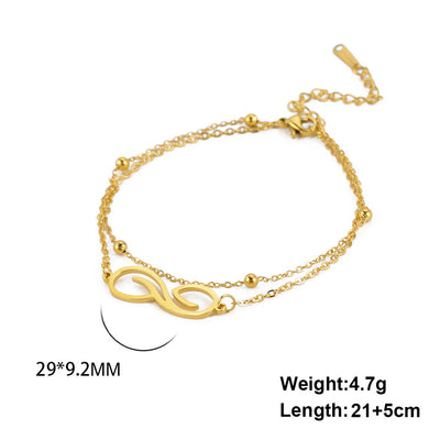 Women's Bohemian Infinite Symbol Anklet Stainless Steel Double Layer Bead Necklace Beach Anklet