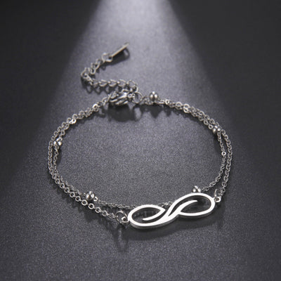 Women's Bohemian Infinite Symbol Anklet Stainless Steel Double Layer Bead Necklace Beach Anklet